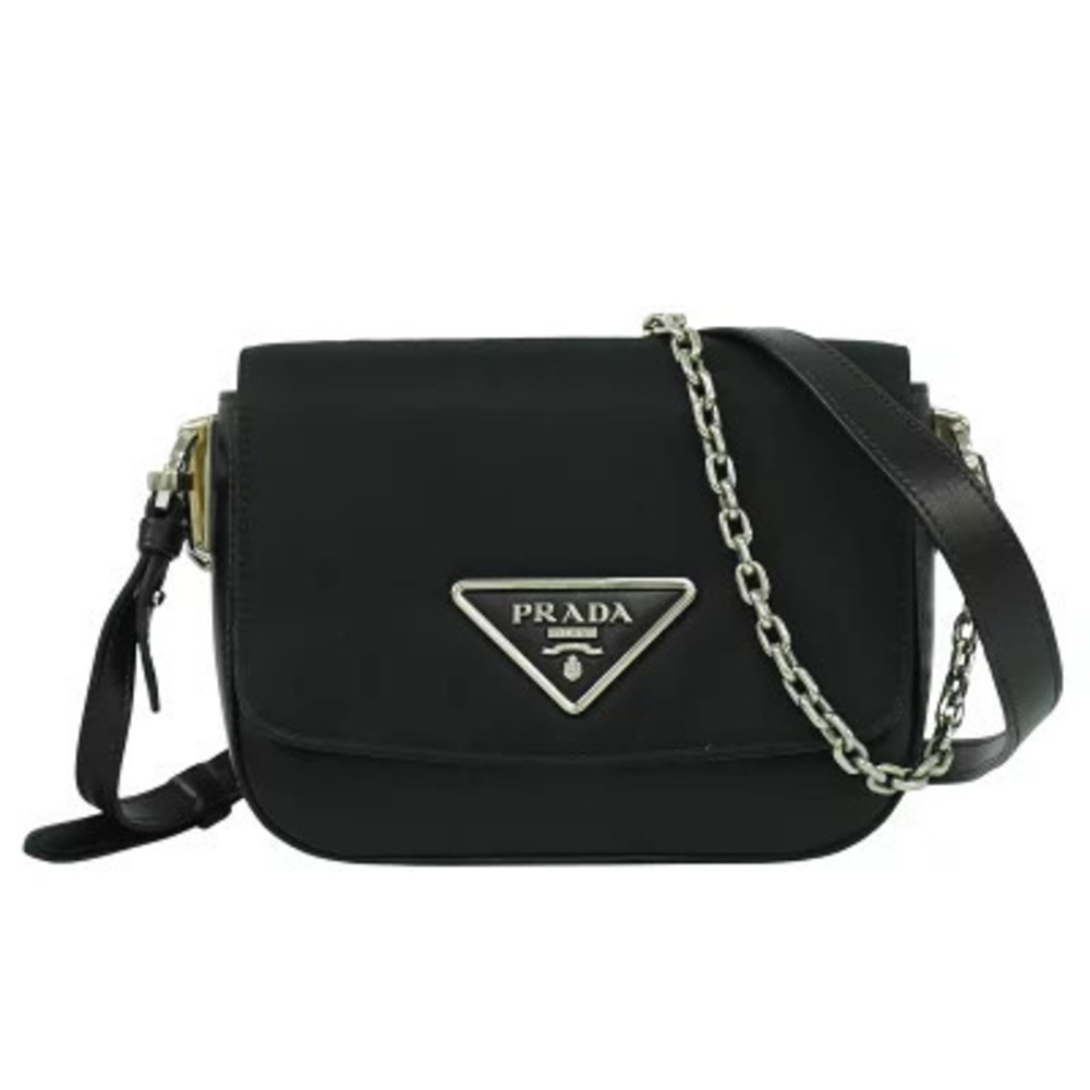 Prada Saffiano Leather Chain Wallet Crossbody Bag Black